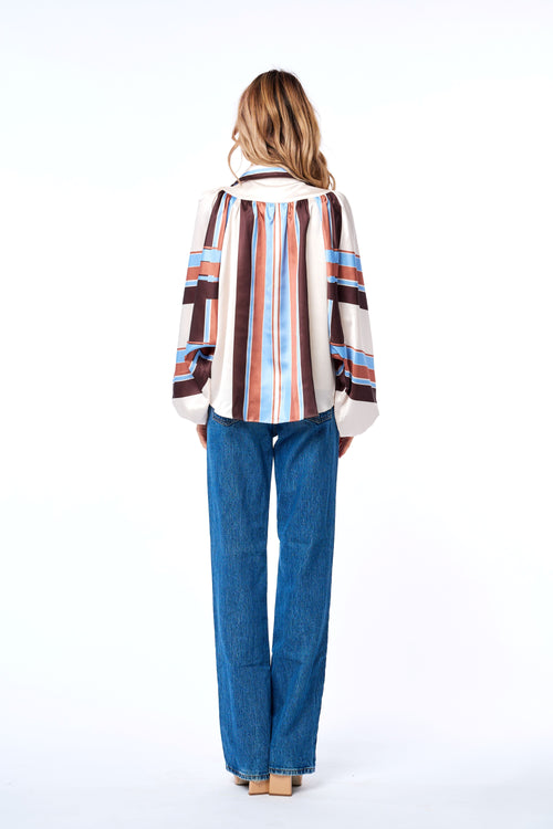 Load image 1 in gallery view. Nicolletta Striped Satin Long Sleeve Top