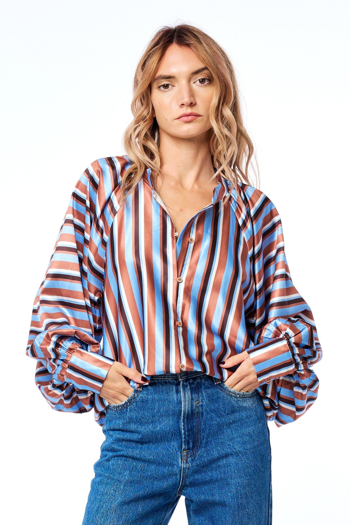Milia Striped Satin Long Sleeve Top