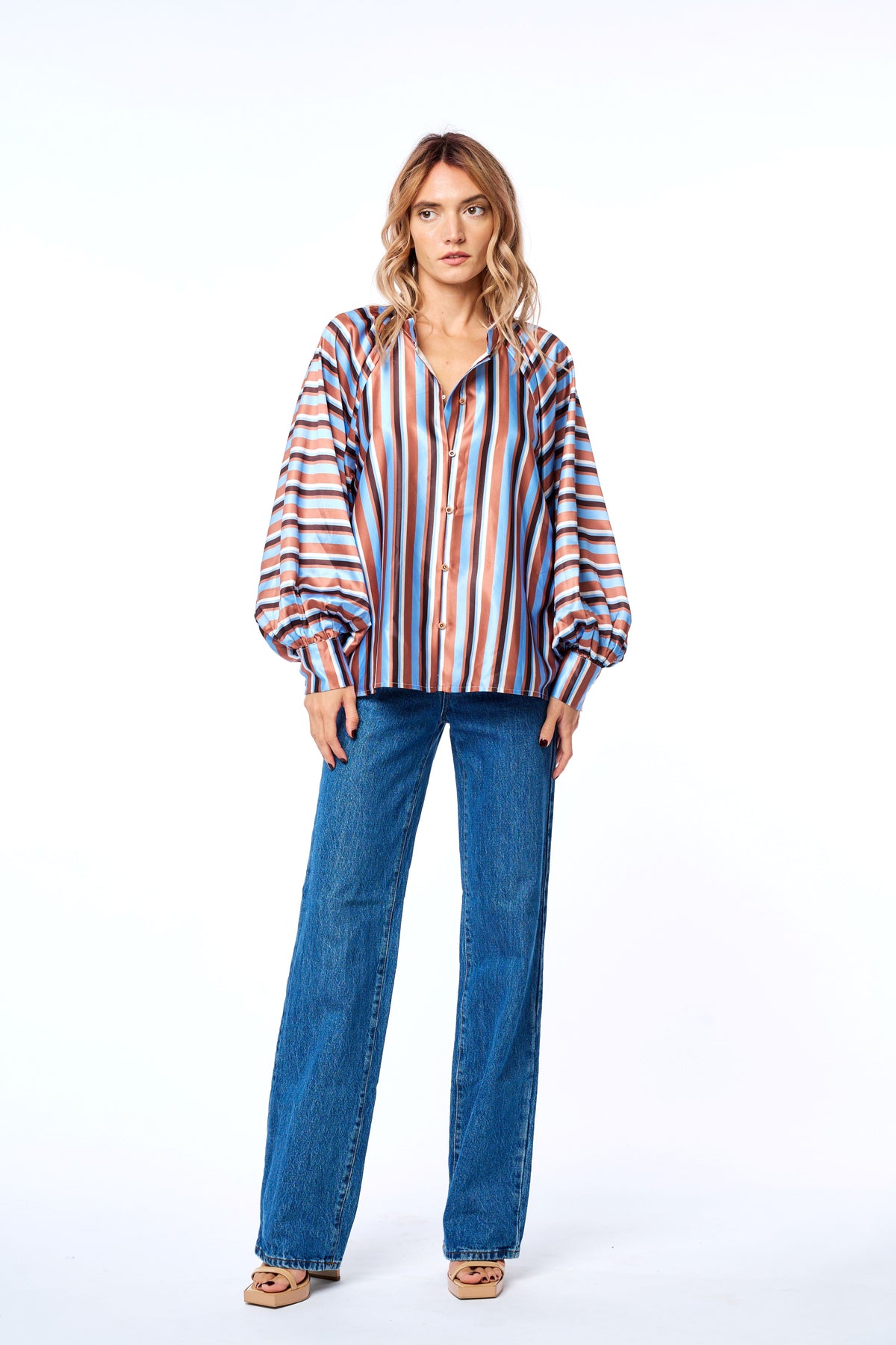 Milia Striped Satin Long Sleeve Top