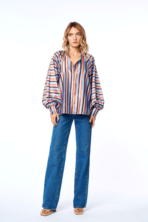 Cargar la imagen 1 en la vista de la galería. Milia Striped Satin Long Sleeve Top