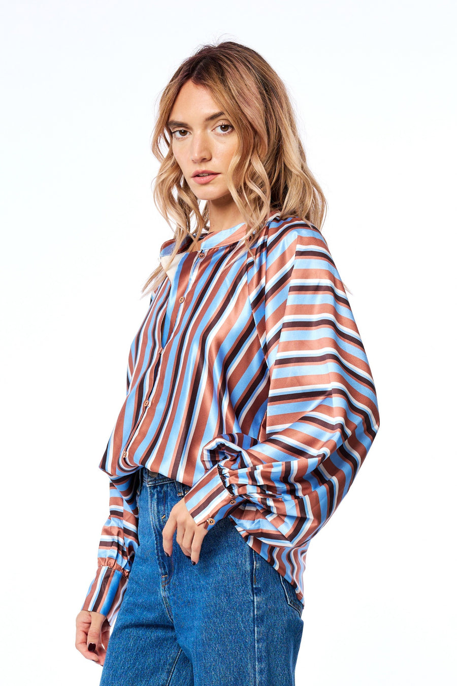 Milia Striped Satin Long Sleeve Top