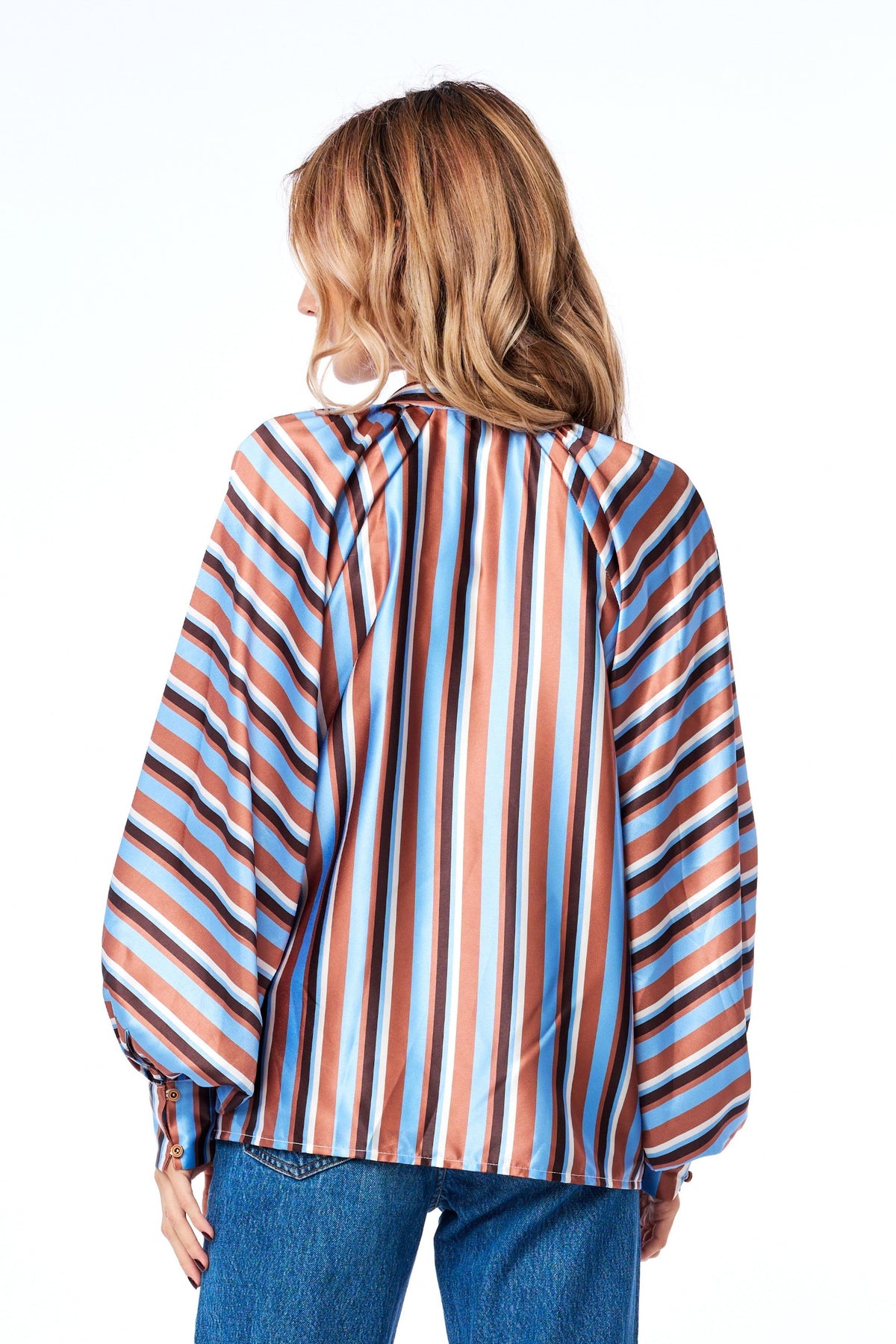 Milia Striped Satin Long Sleeve Top