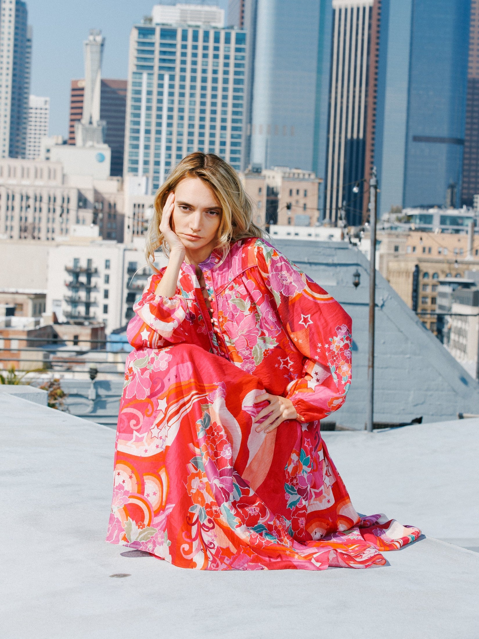 Pheona Floral Print Pleated Midi Skirt