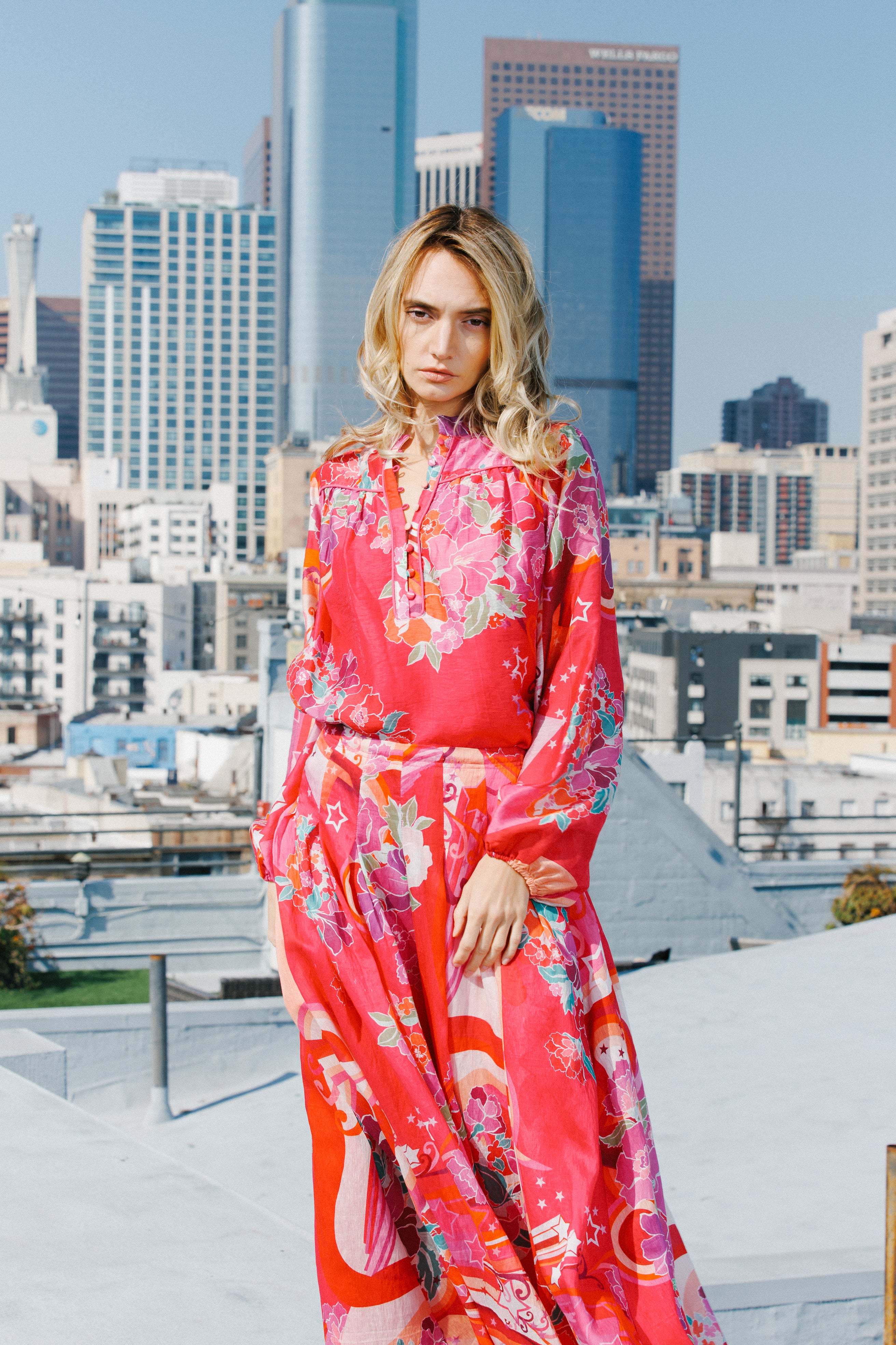 Fatimah Floral Print Mandarin Collar Long Sleeve Top