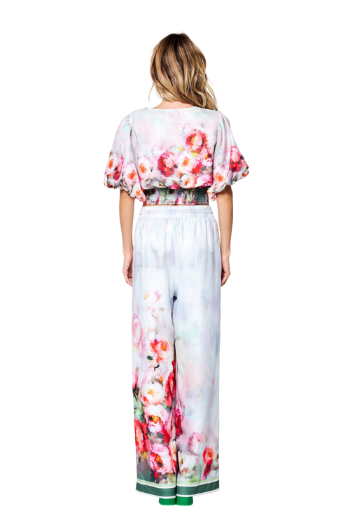 Load image 1 in gallery view. Azra Floral Print Drawstring Wide Leg Pants