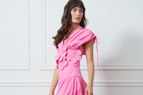 Load image 1 in gallery view. Dielle 3D Floral Ruched Drawstring Top