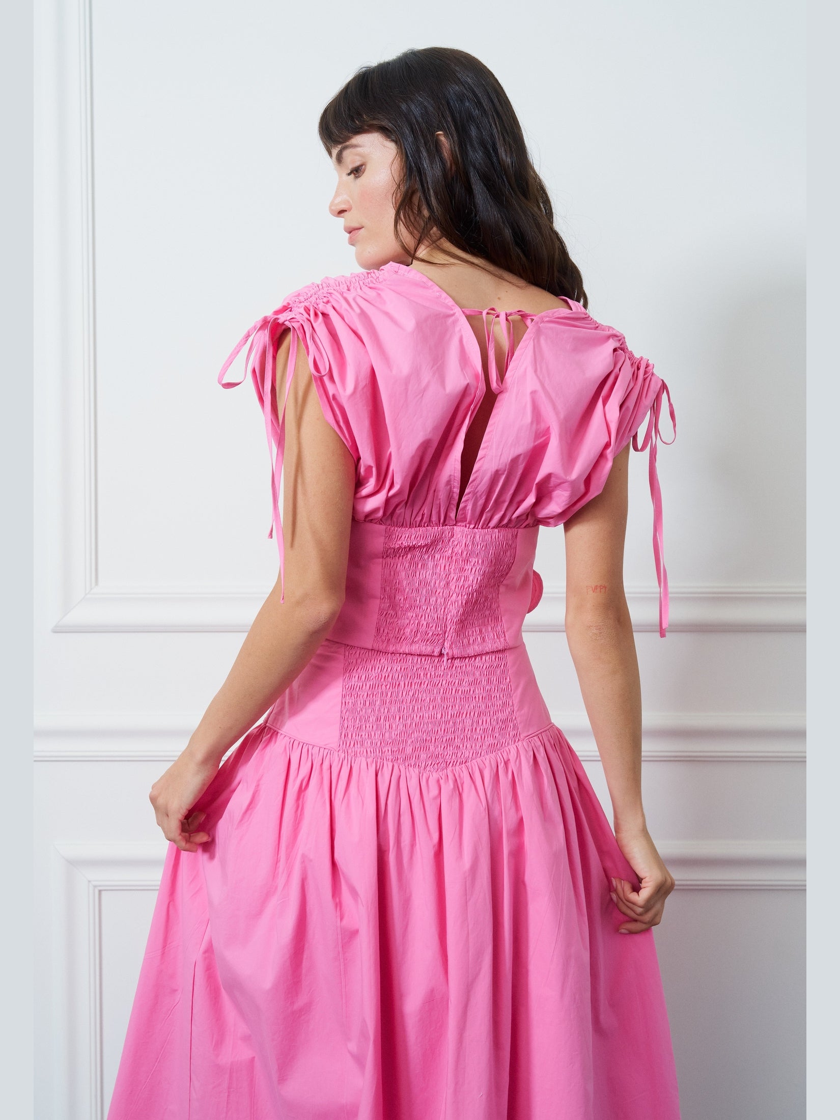 Dielle 3D Floral Ruched Drawstring Top