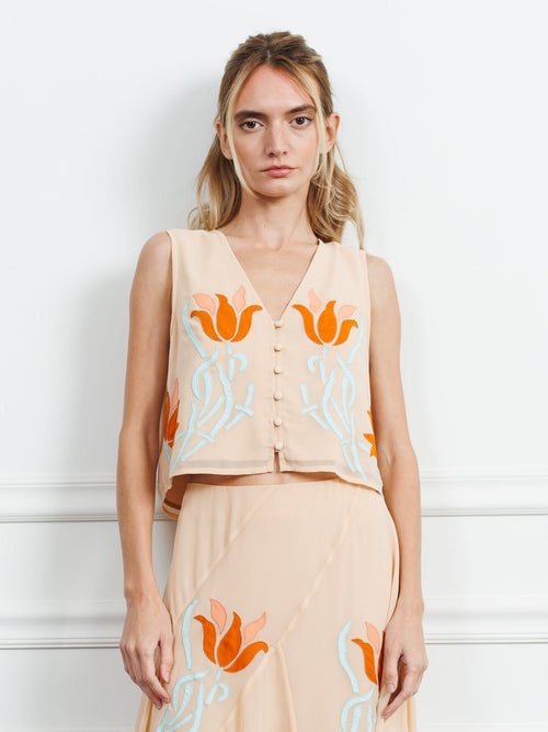 Cargar la imagen 1 en la vista de la galería. Verda Embroidered Button Up Vest Top