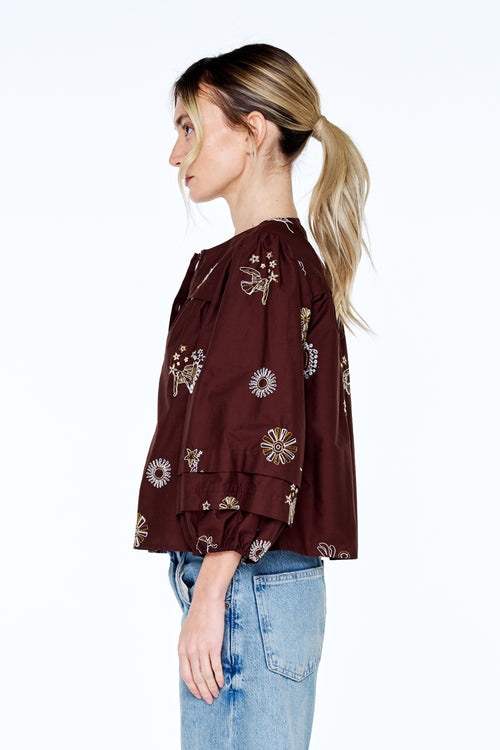 Load image 1 in gallery view. Liliane Embroidered Cotton Poplin Top