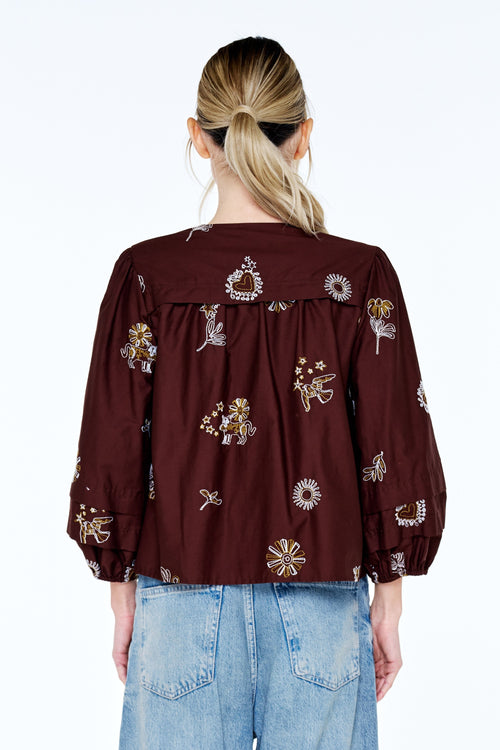 Load image 1 in gallery view. Liliane Embroidered Cotton Poplin Top