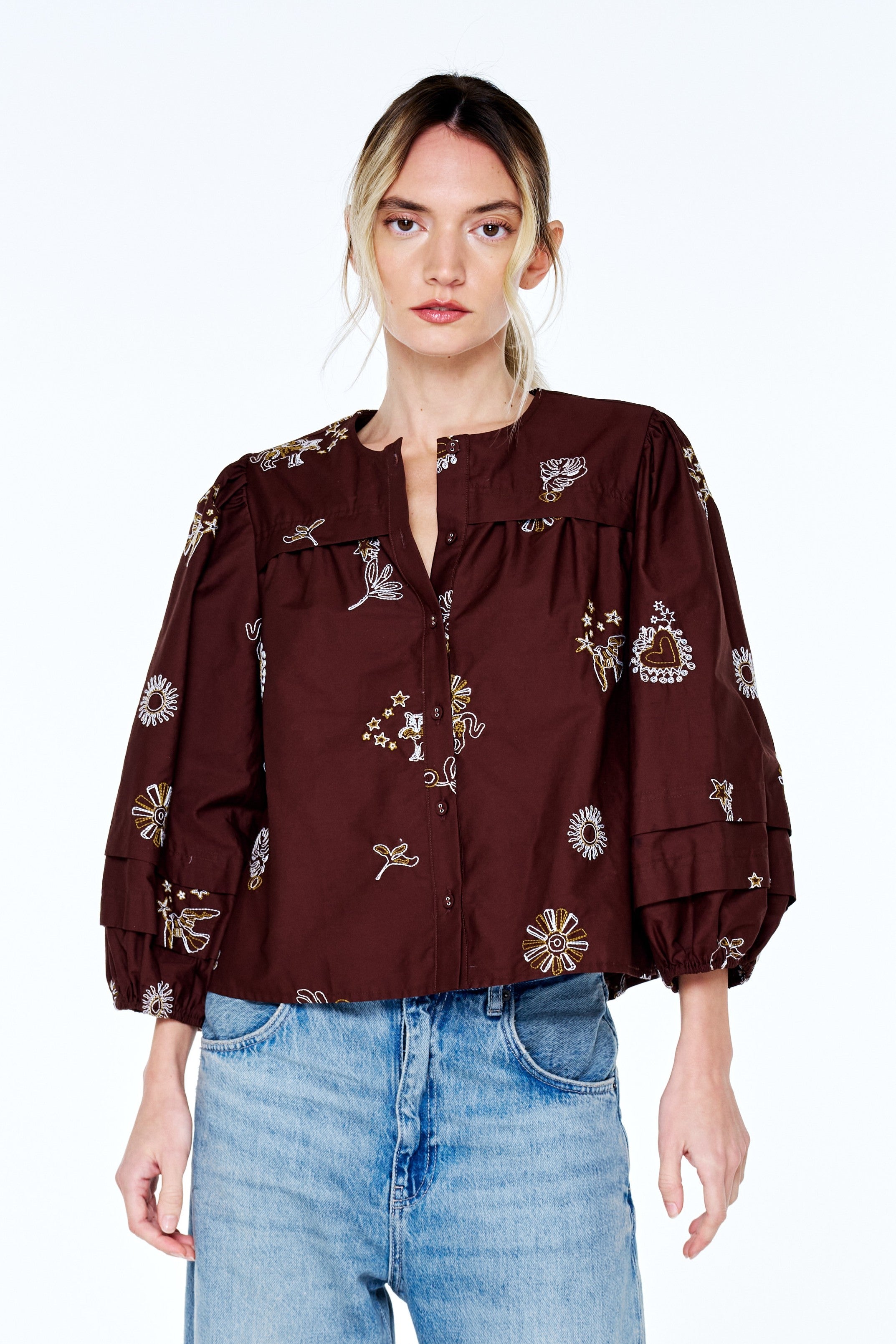 Liliane Embroidered Cotton Poplin Top