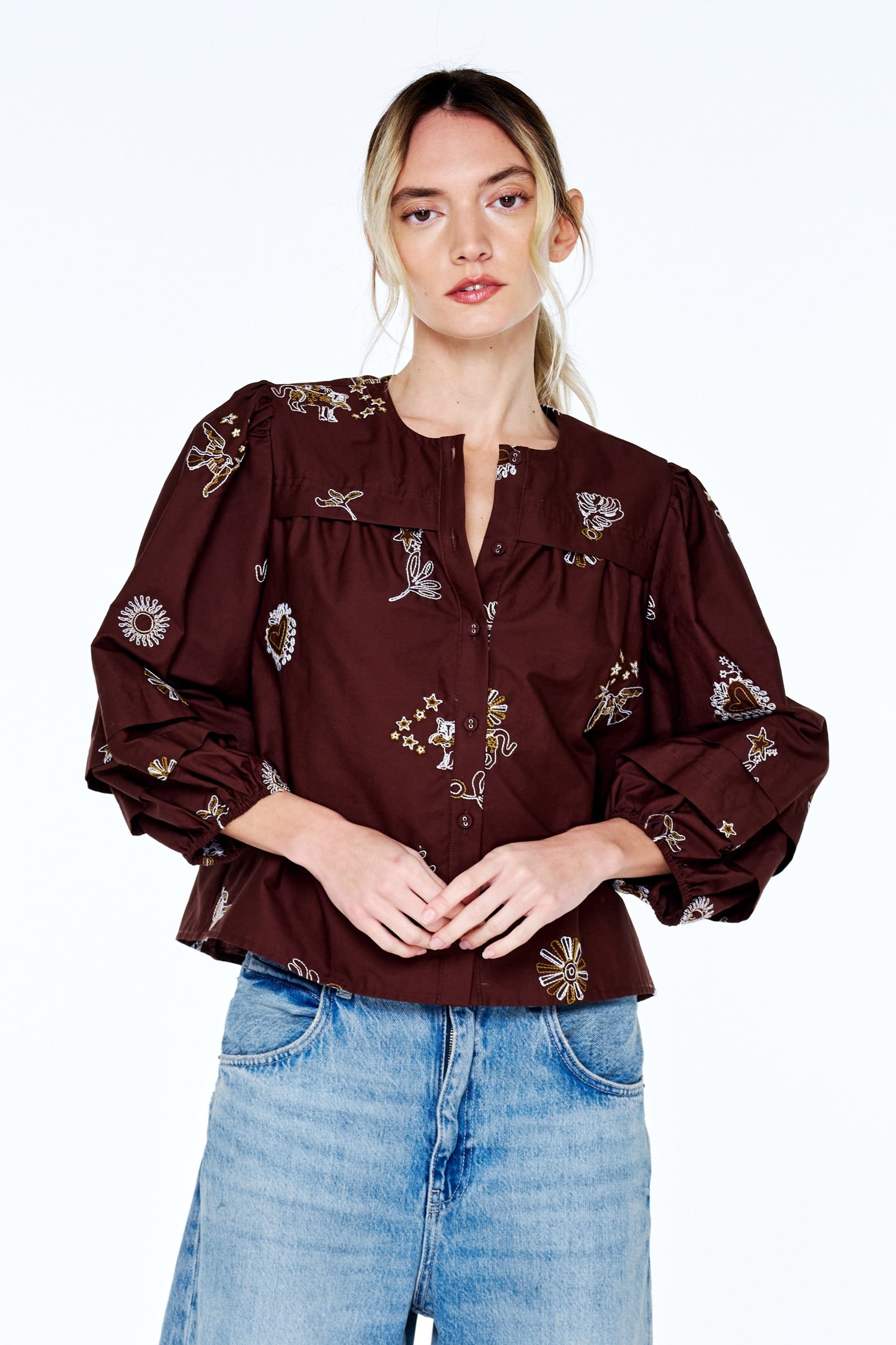 Liliane Embroidered Cotton Poplin Top