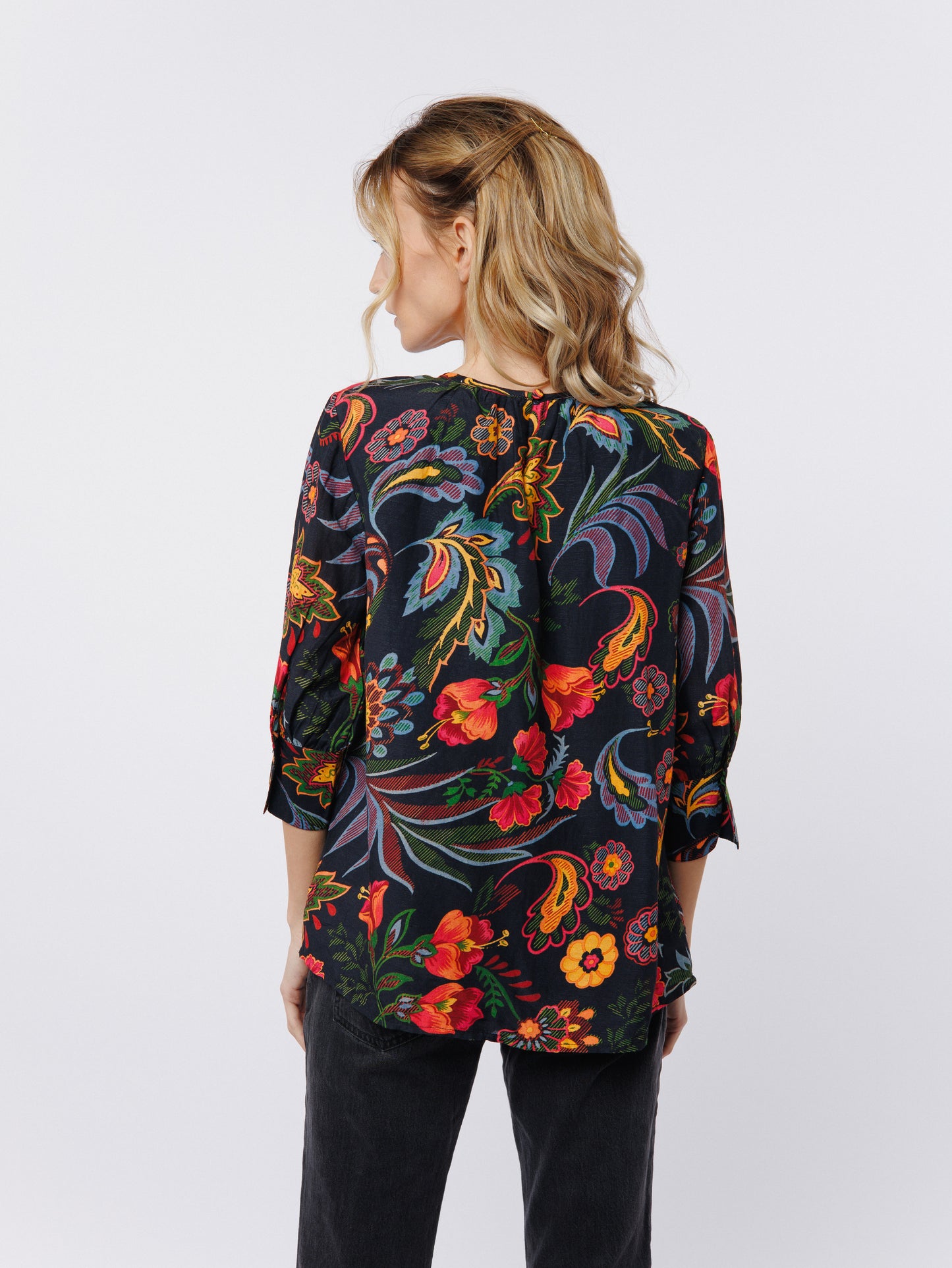 Jasmine Floral Print Linen Blend Top