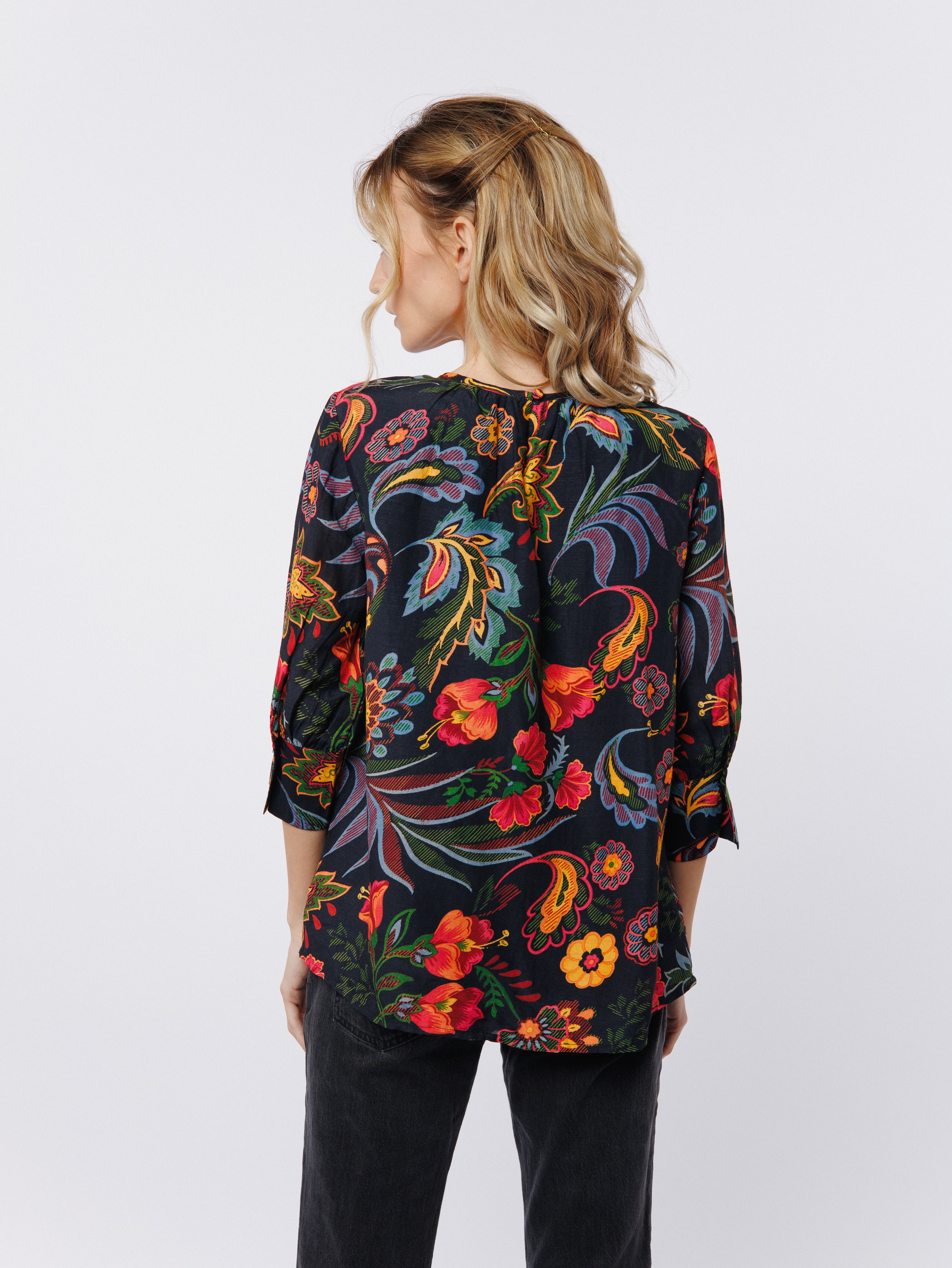 Jasmine Floral Print Linen Blend Top