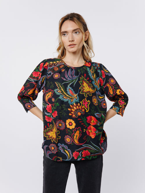 Load image 1 in gallery view. Jasmine Floral Print Linen Blend Top