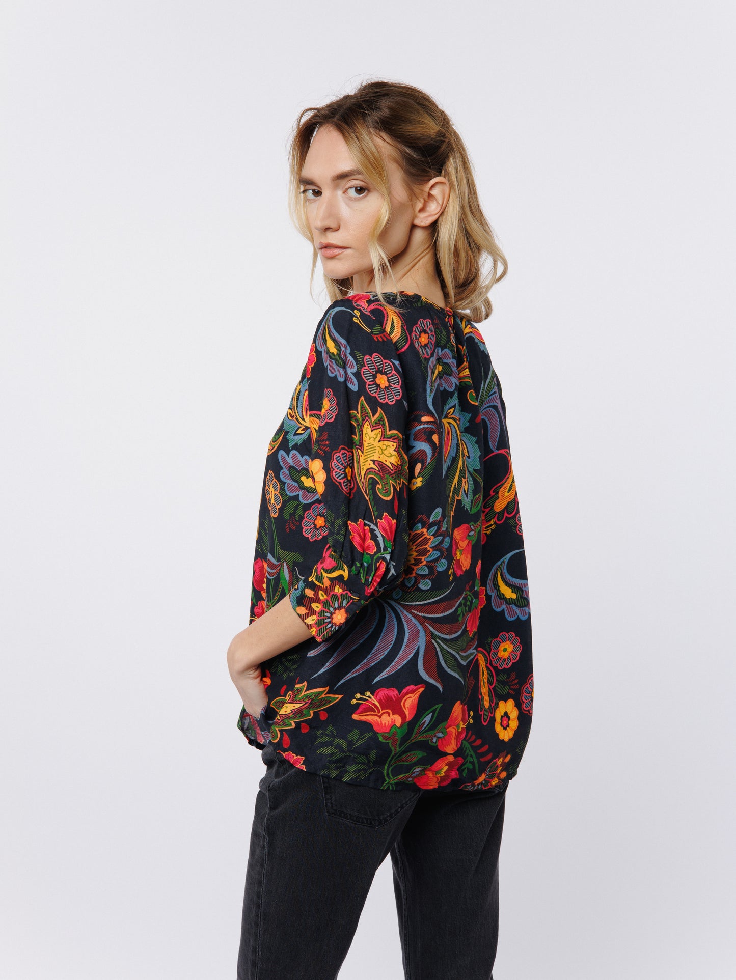 Jasmine Floral Print Linen Blend Top