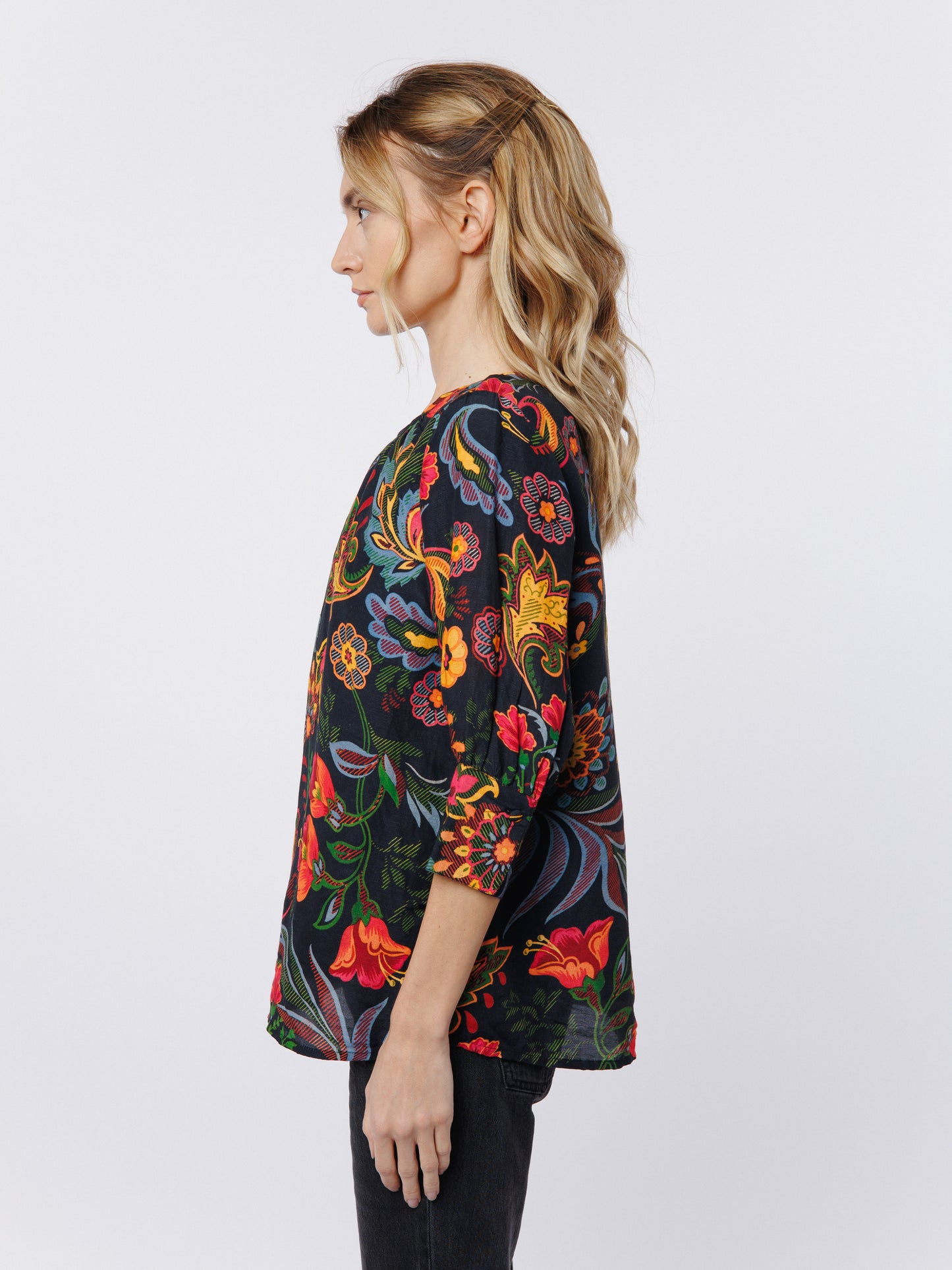 Jasmine Floral Print Linen Blend Top