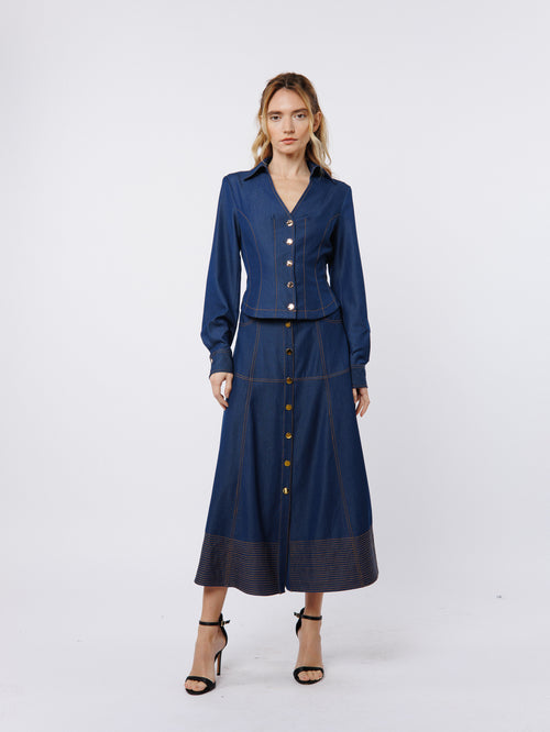 Cargar la imagen 1 en la vista de la galería. Kaylee Princess Seam Denim Button-Up Shirt