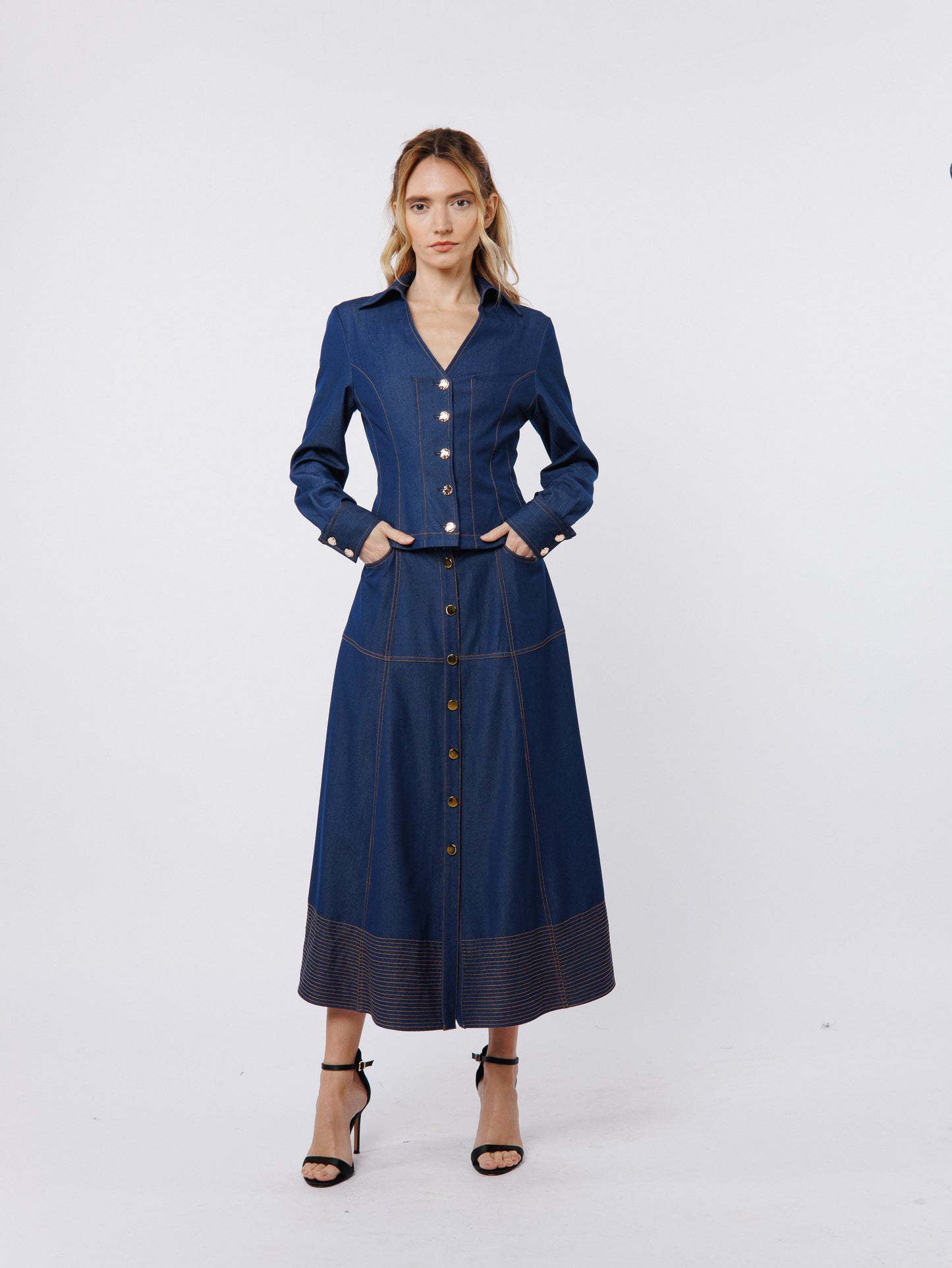 Kaylee Princess Seam Denim Button-Up Shirt