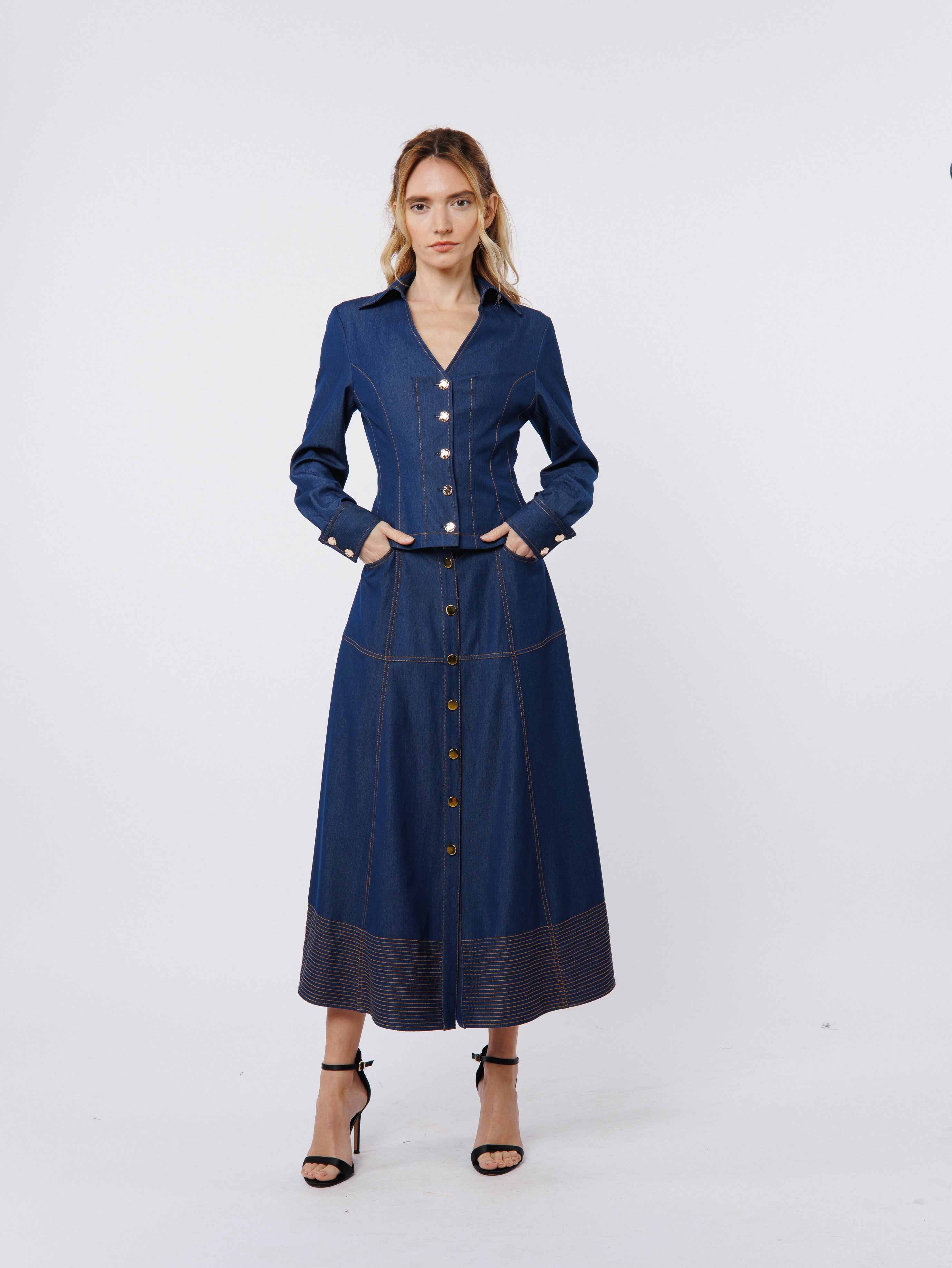 Kaylee Princess Seam Denim Button-Up Shirt