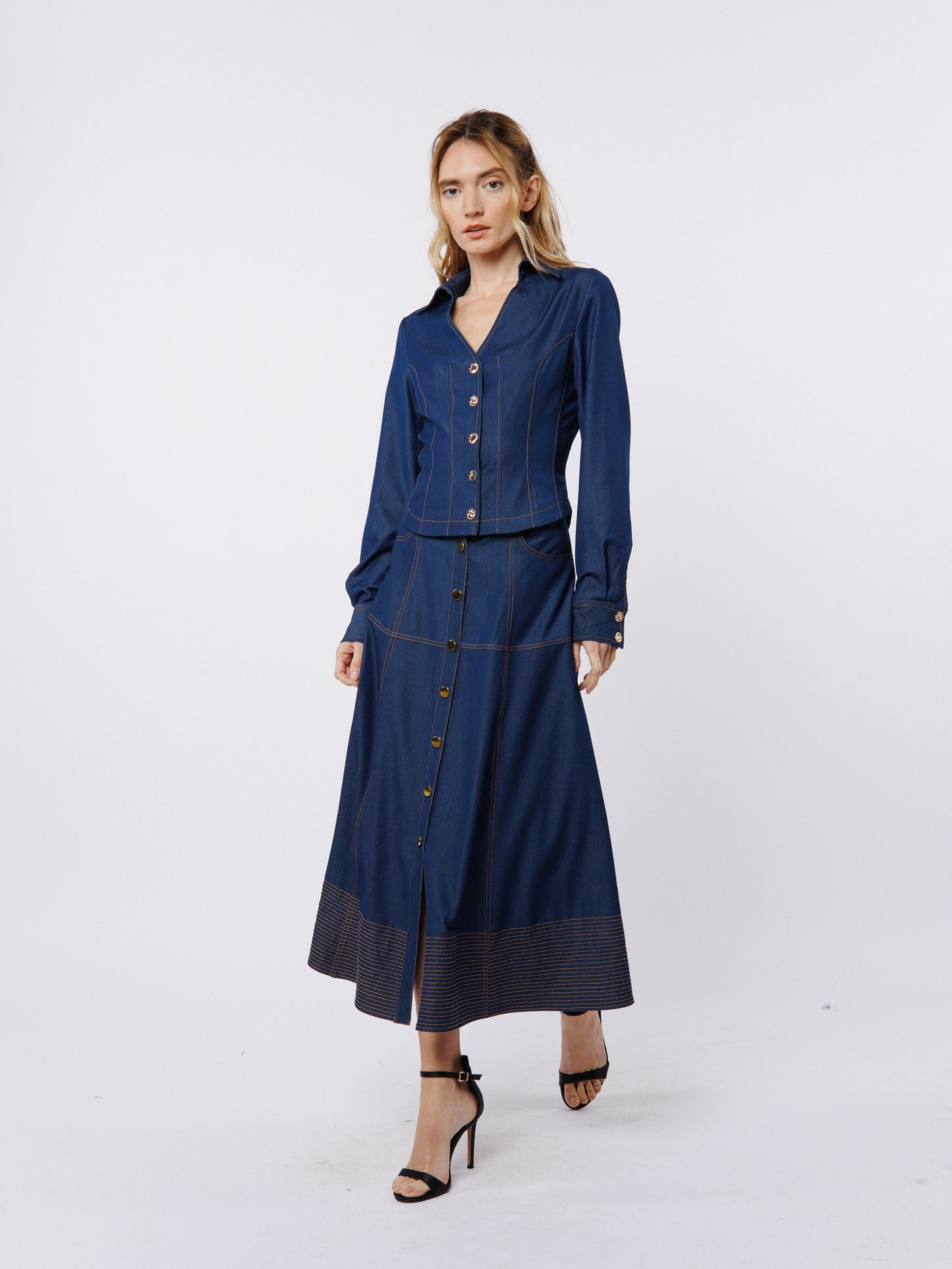Kaylee Princess Seam Denim Button-Up Shirt