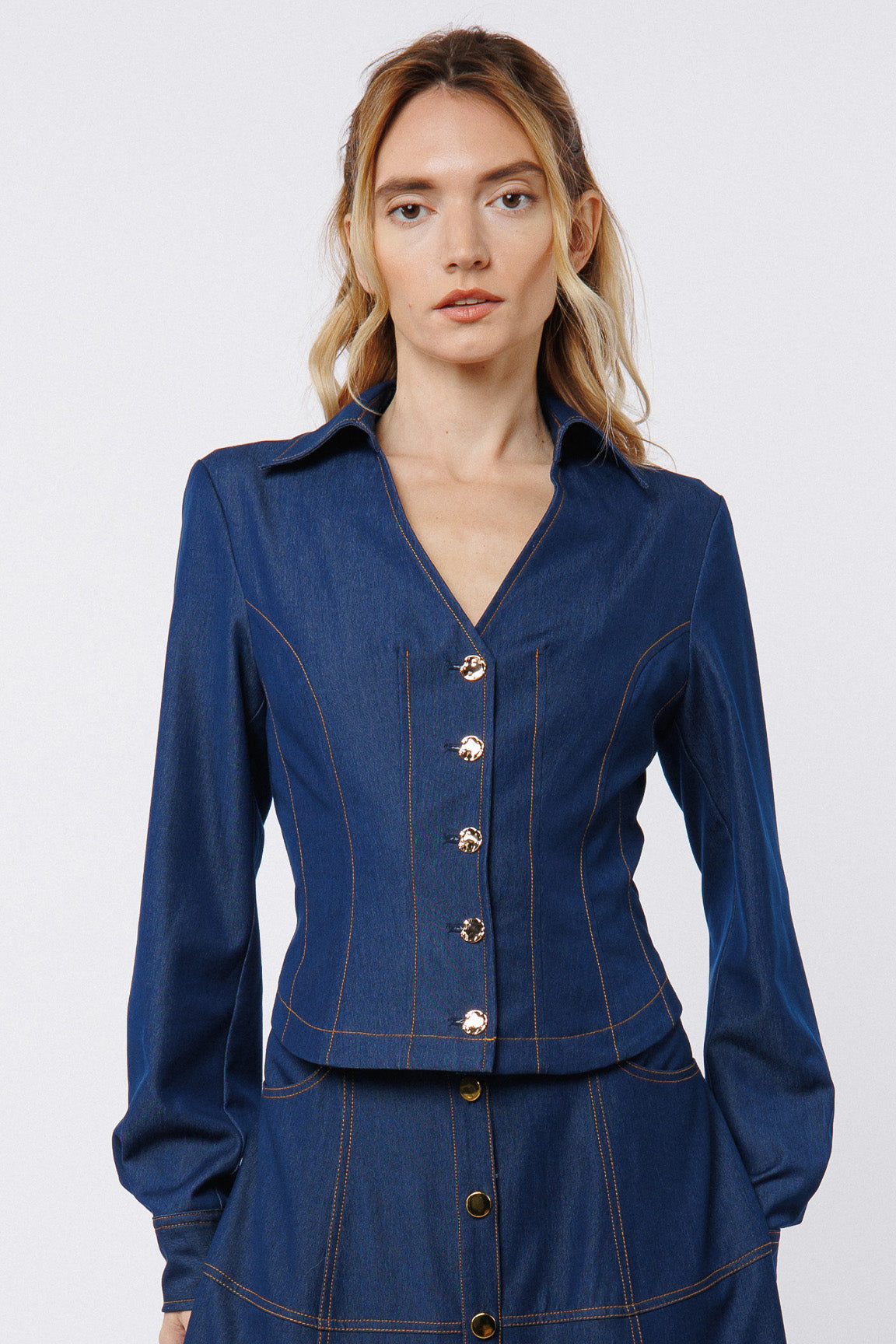 Kaylee Princess Seam Denim Button-Up Shirt