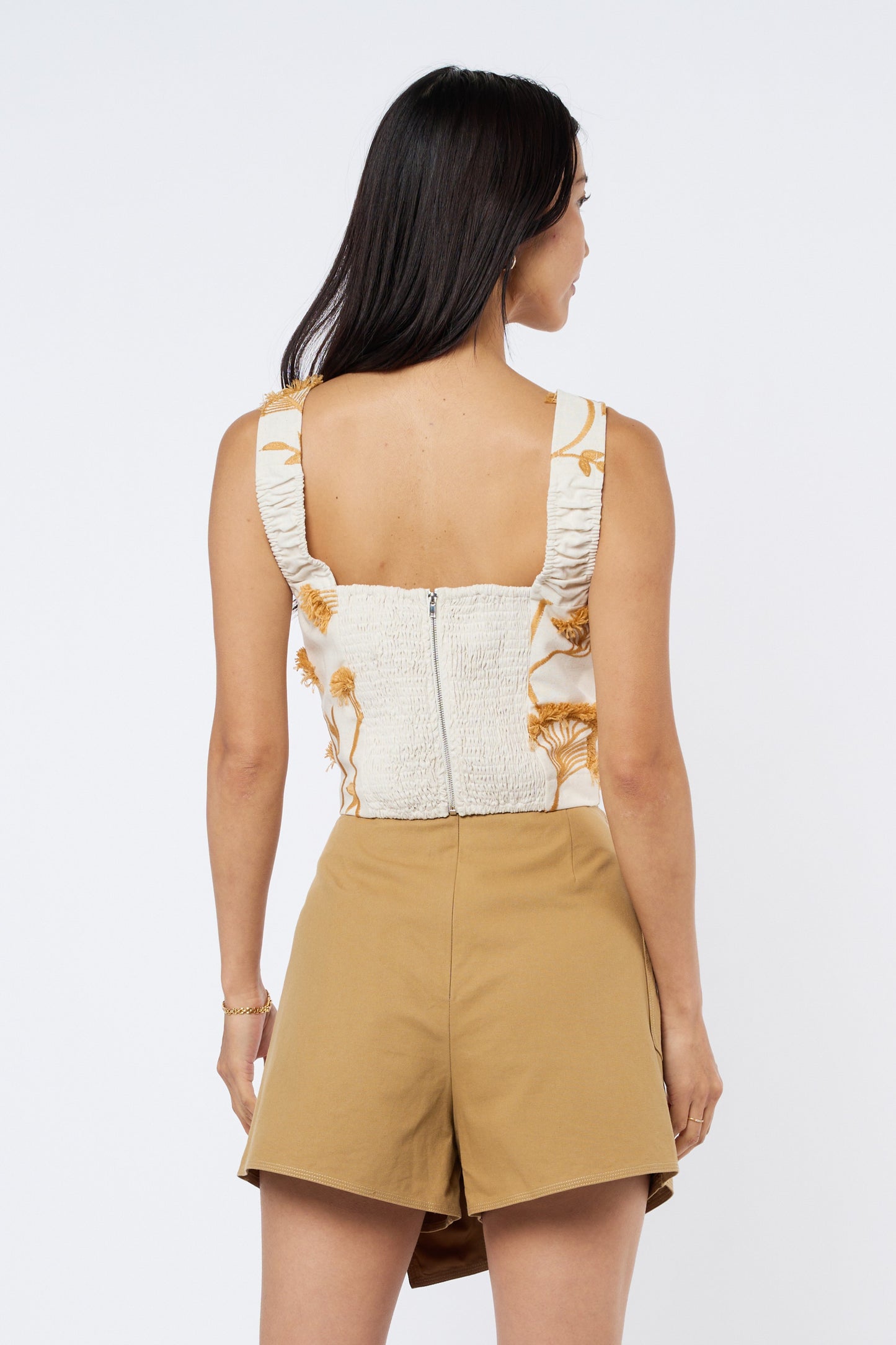 Inah Embroidered Fringe Linen Blend Top