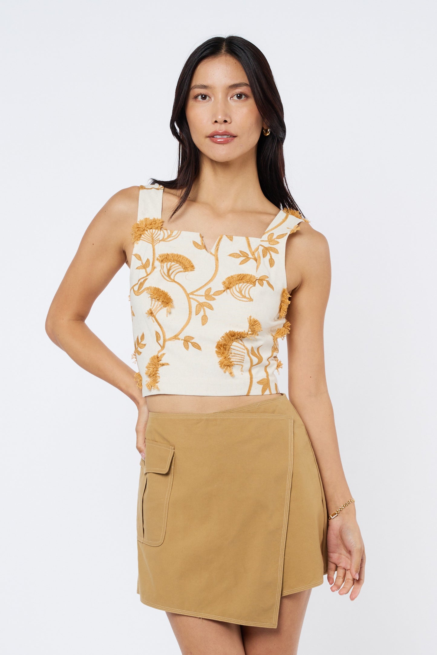 Inah Embroidered Fringe Linen Blend Top