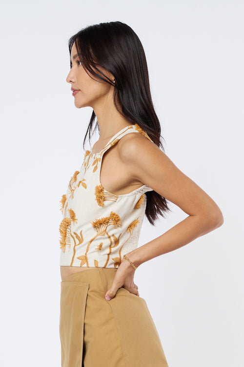 Load image 1 in gallery view. Inah Embroidered Fringe Linen Blend Top