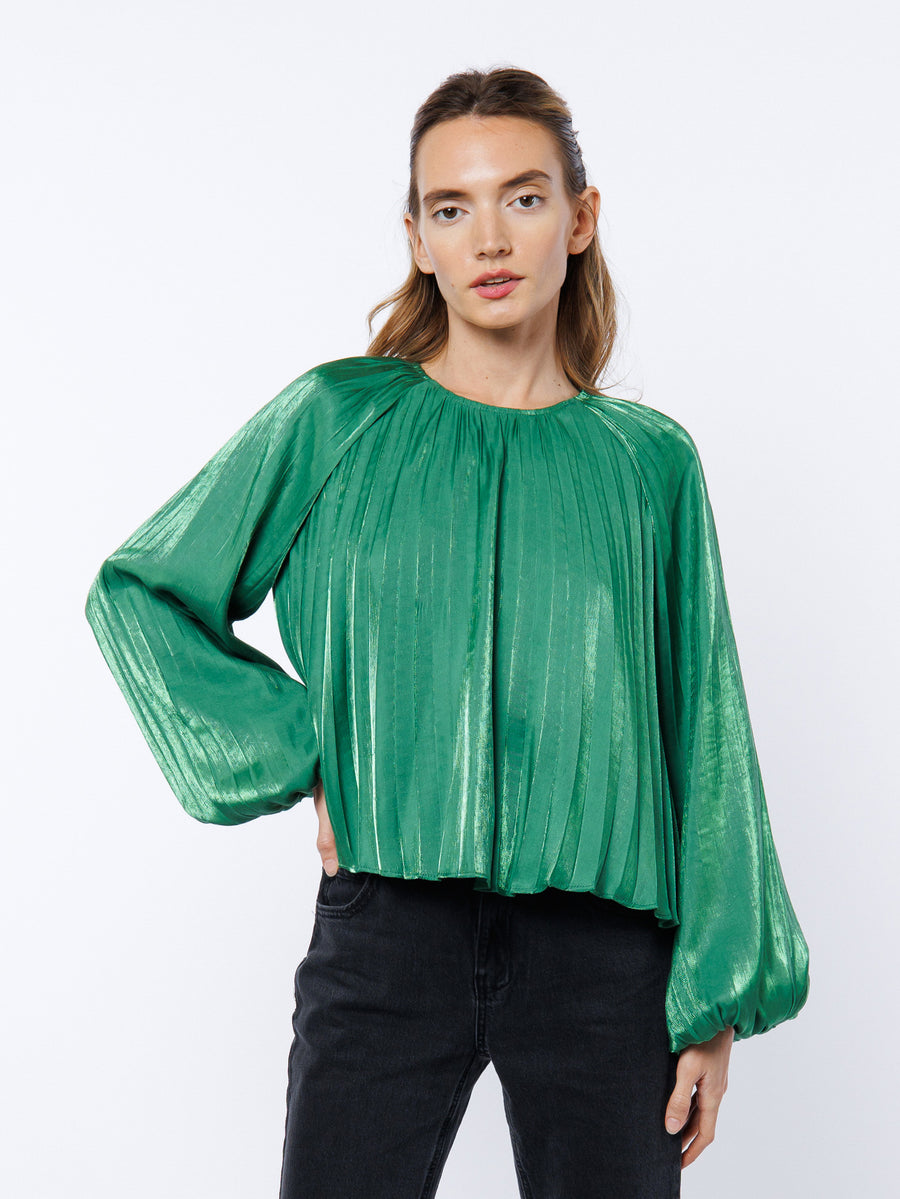 Giulia Pleated Satin Raglan Sleeve Top