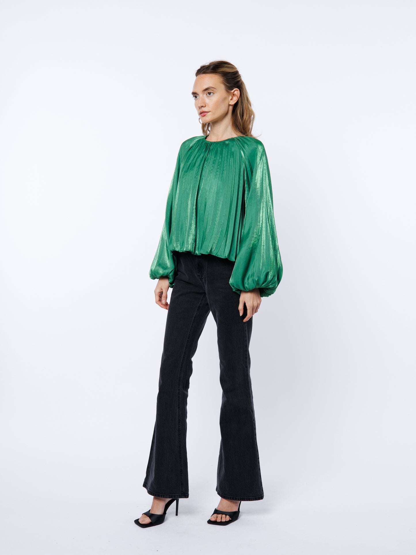 Giulia Pleated Satin Raglan Sleeve Top