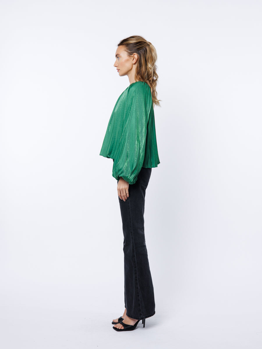 Giulia Pleated Satin Raglan Sleeve Top