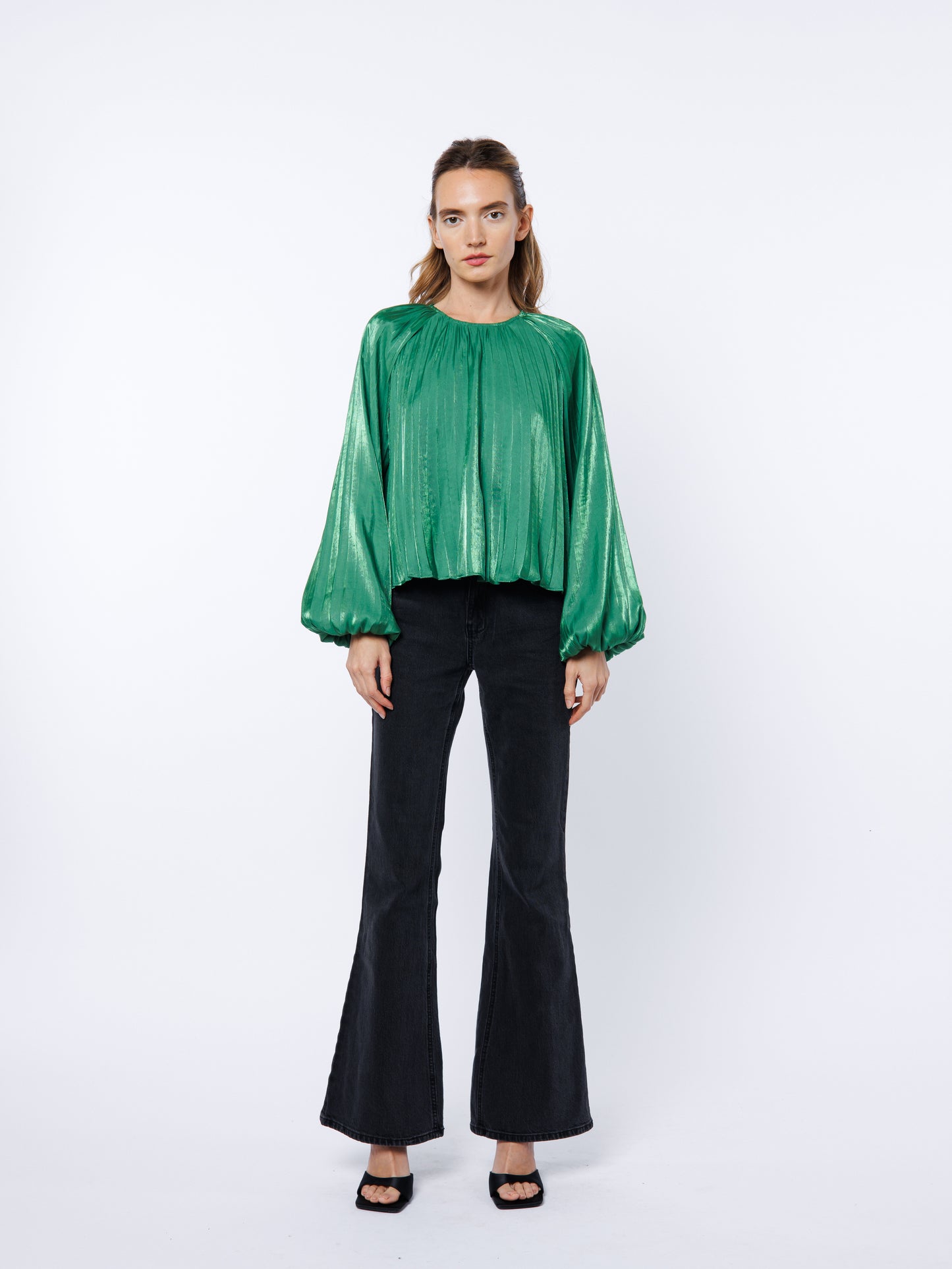 Giulia Pleated Satin Raglan Sleeve Top