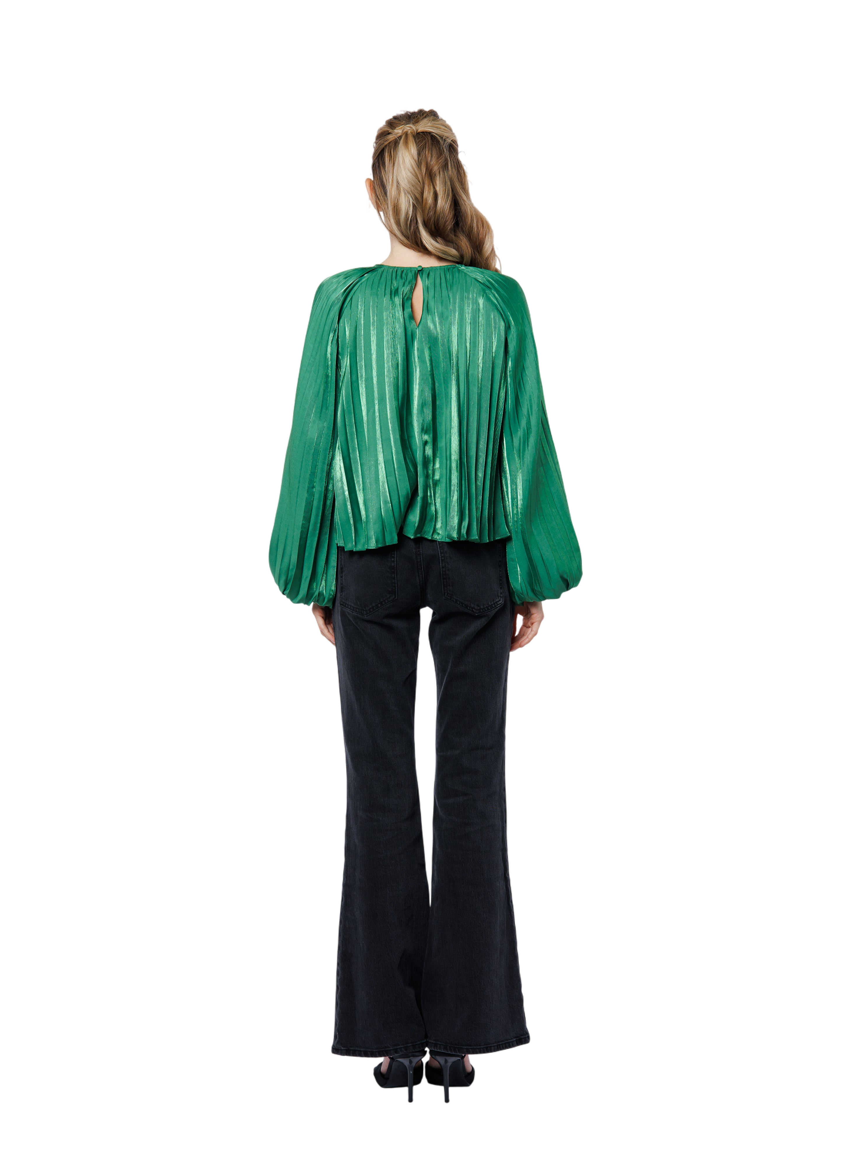 Giulia Pleated Satin Raglan Sleeve Top