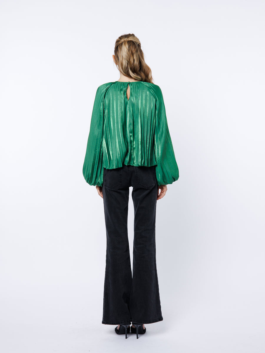 Giulia Pleated Satin Raglan Sleeve Top