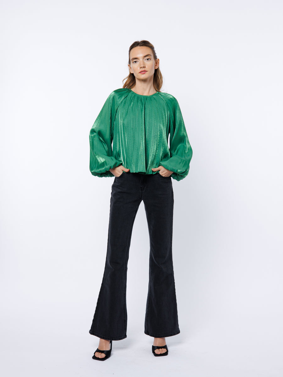 Giulia Pleated Satin Raglan Sleeve Top
