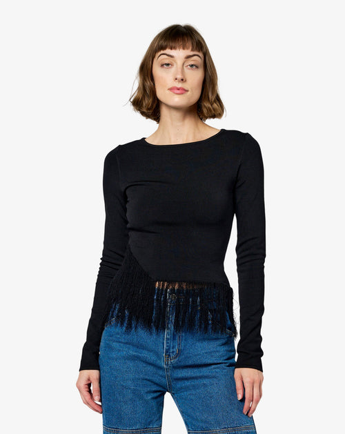 Load image 1 in gallery view. Luna Knit Long Sleeve Fringe Top