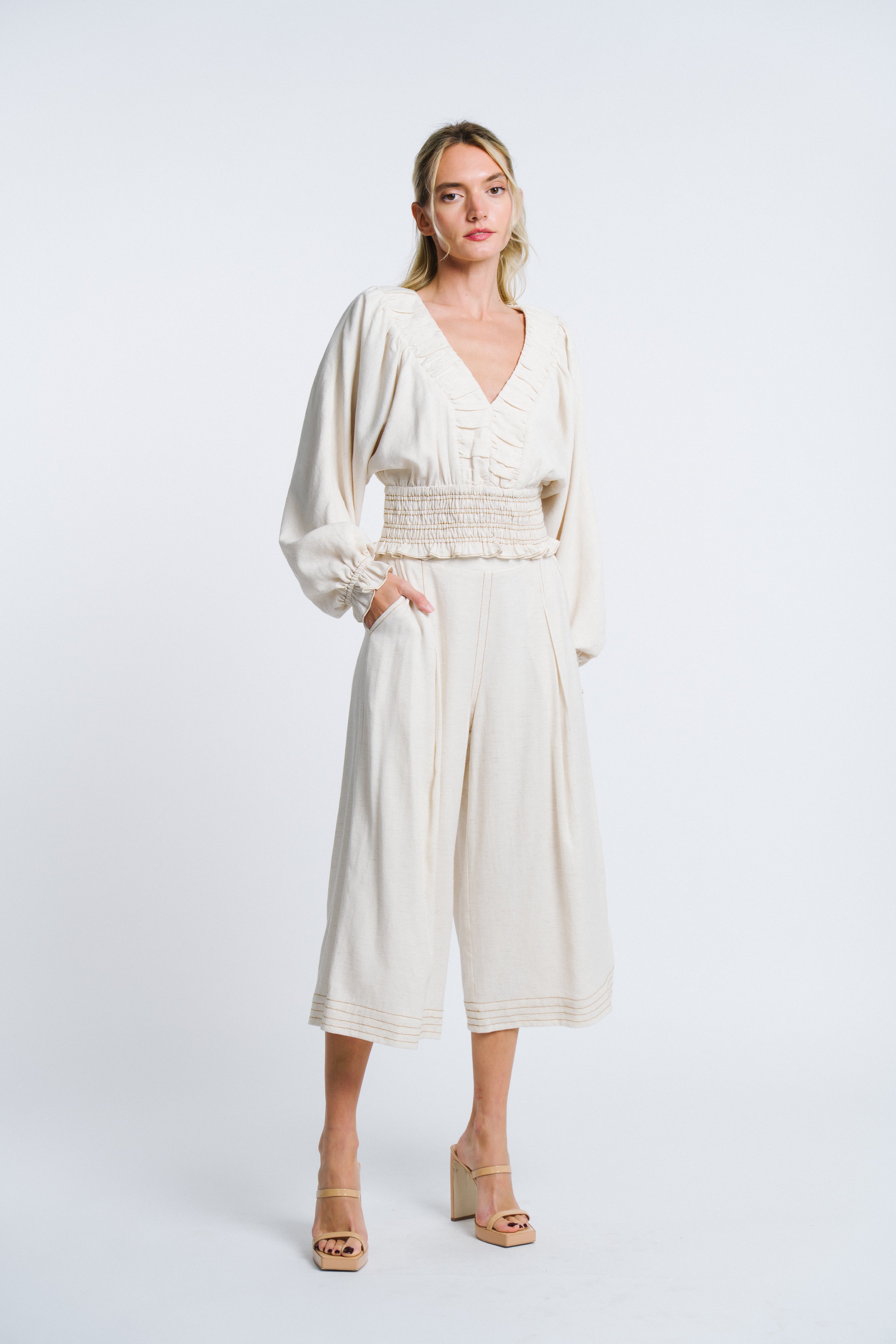 Dola Shirred Long Sleeve Top