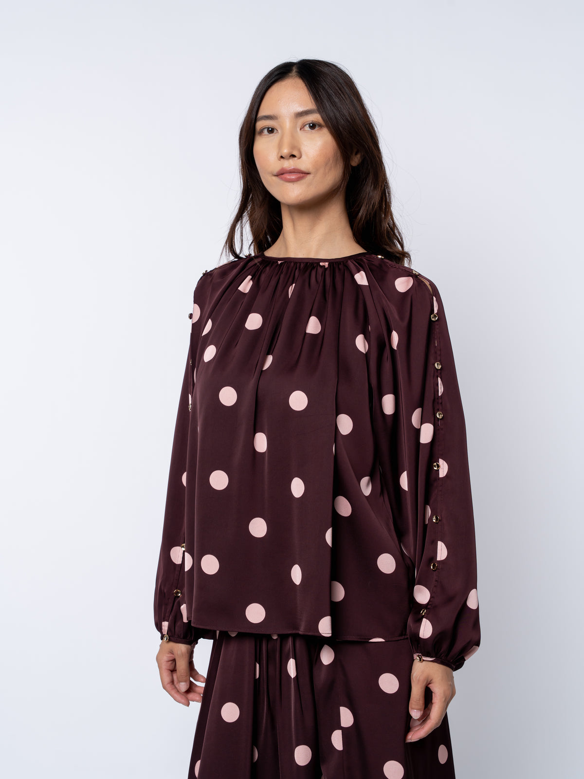 Oriana Raglan Sleeve Polka Dot Top