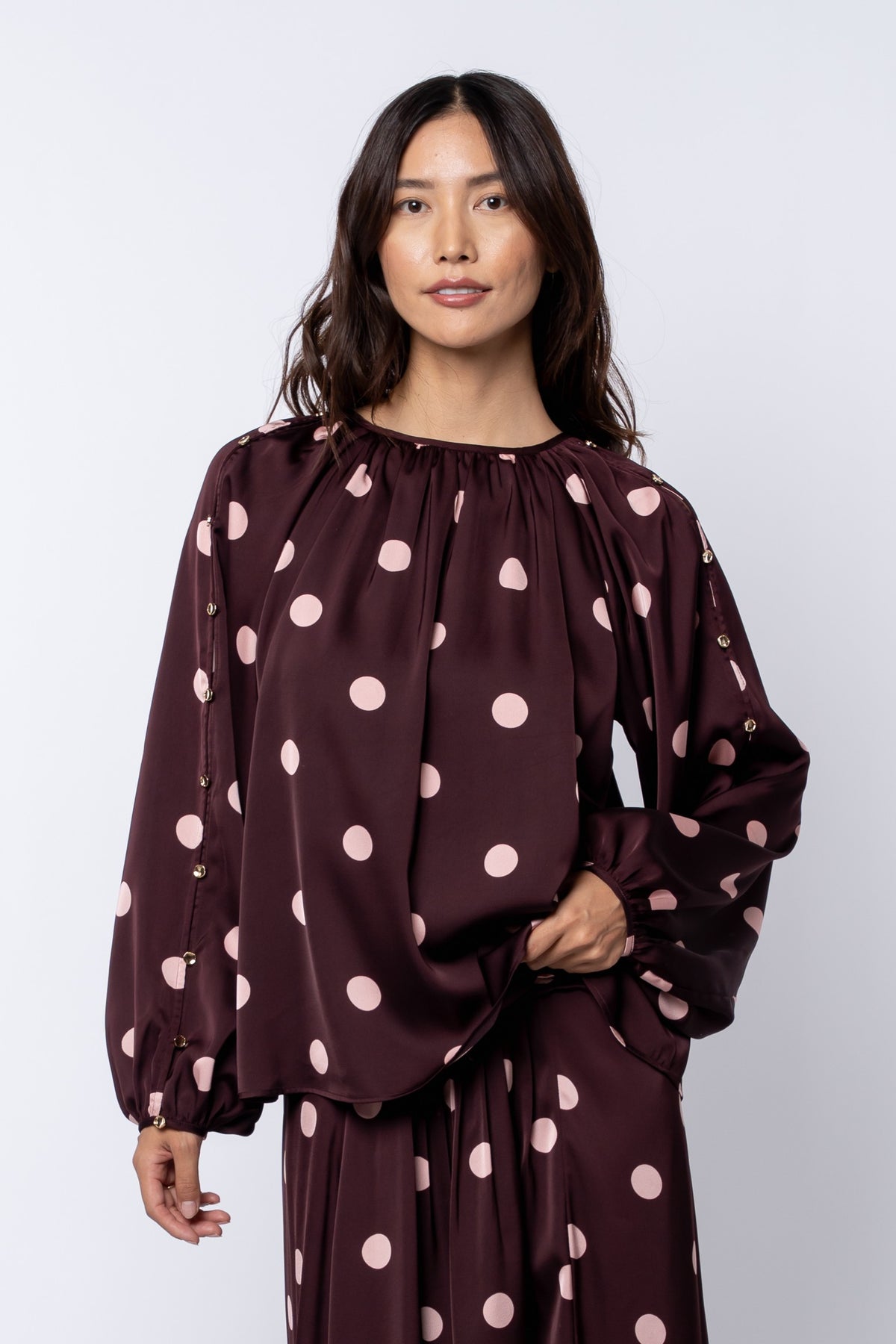 Oriana Raglan Sleeve Polka Dot Top