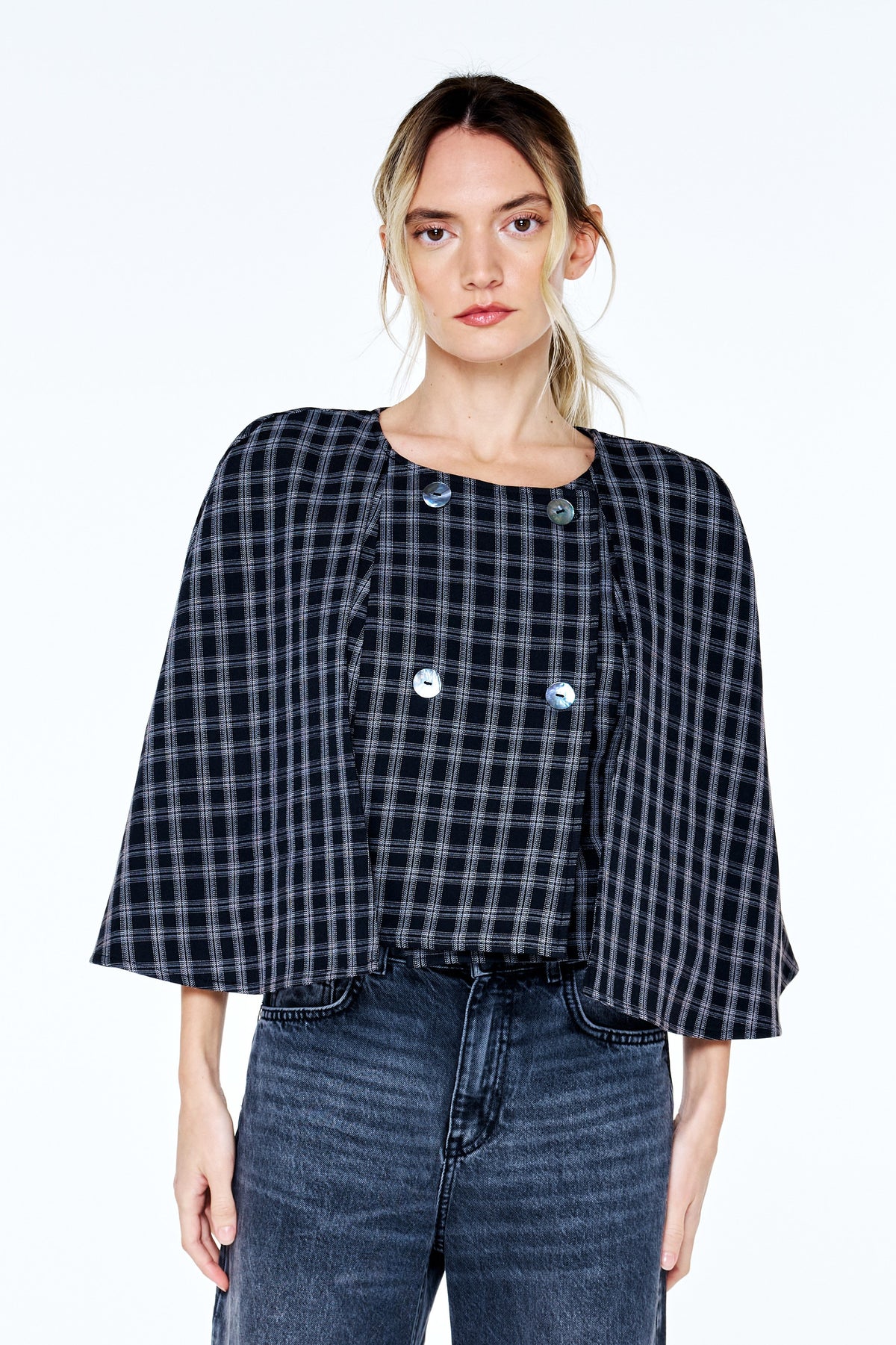 Fanny Plaid Capelet Jacket
