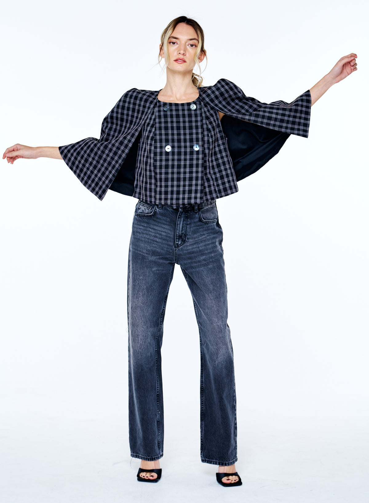 Fanny Plaid Capelet Jacket