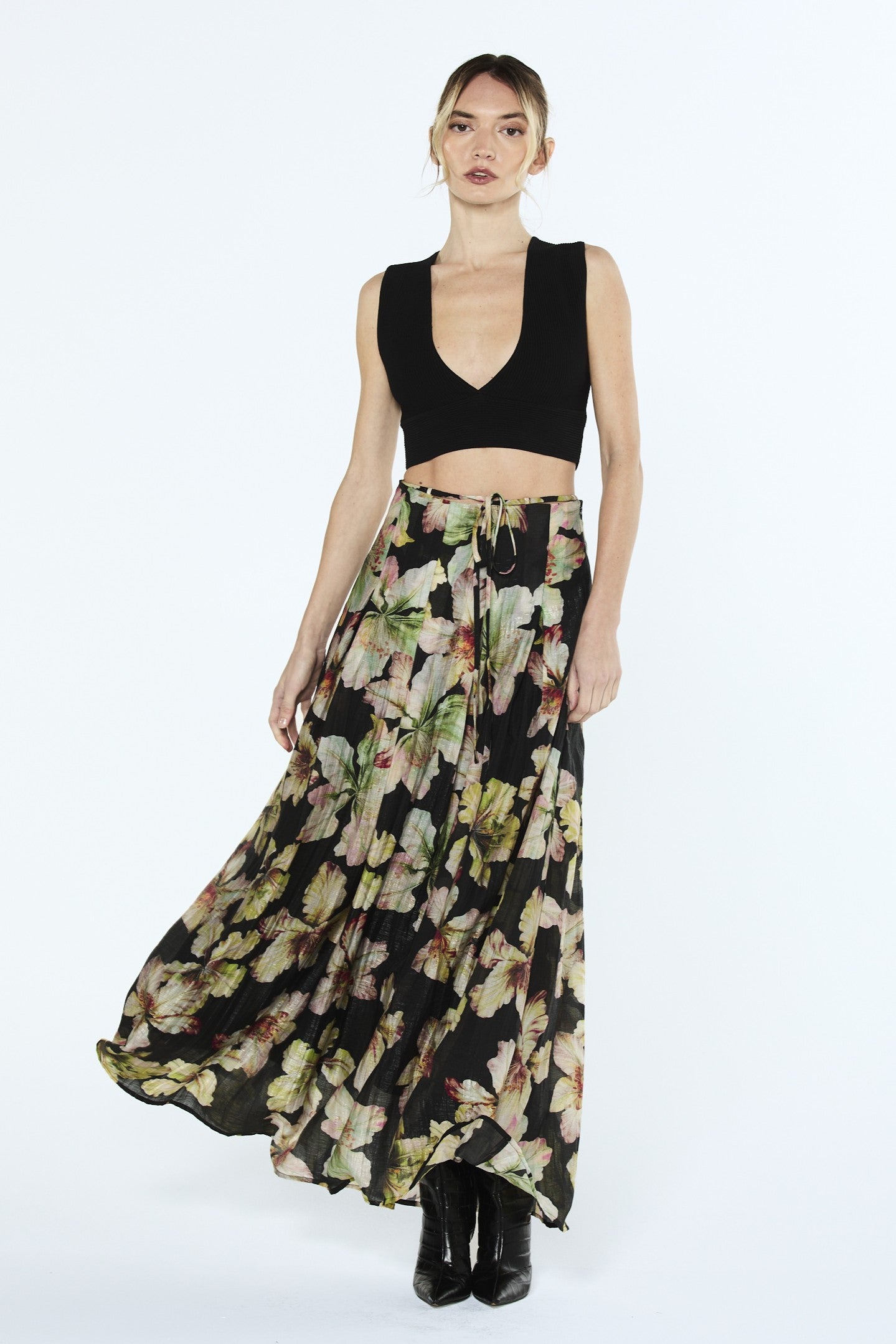 Darcy Pleated Floral Print Maxi Skirt