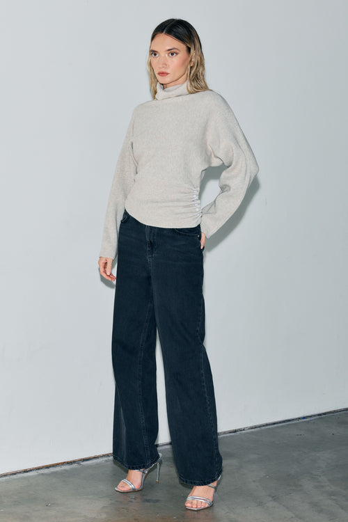 Load image 1 in gallery view. Casanita	Button Detail Turtleneck Sweater