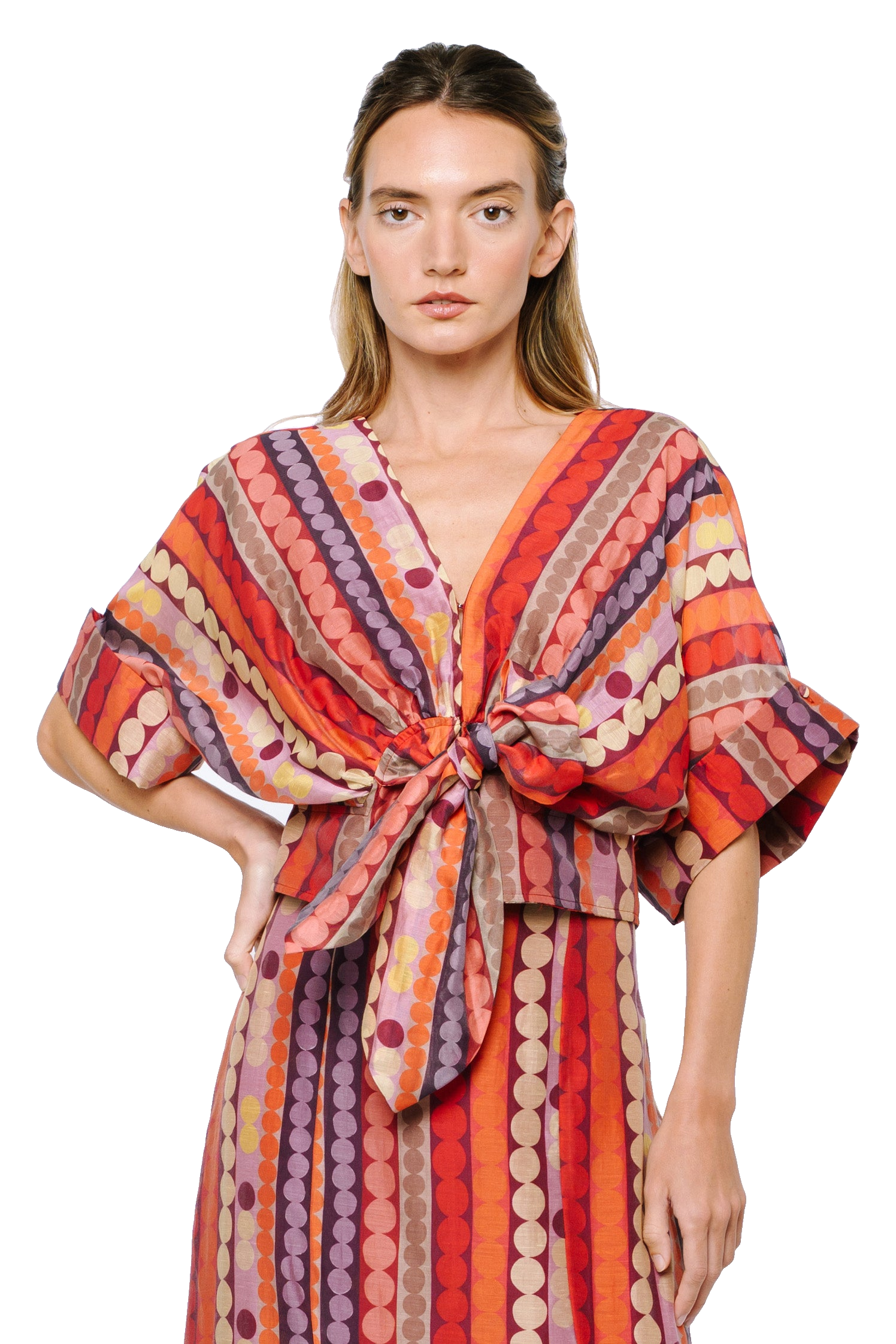 Clarisa Striped Polka Dot Tie Front Top