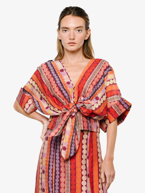 Cargar la imagen 1 en la vista de la galería. Clarisa Striped Polka Dot Tie Front Top