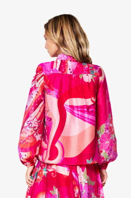 Cargar la imagen 1 en la vista de la galería. Fatimah Floral Print Mandarin Collar Long Sleeve Top