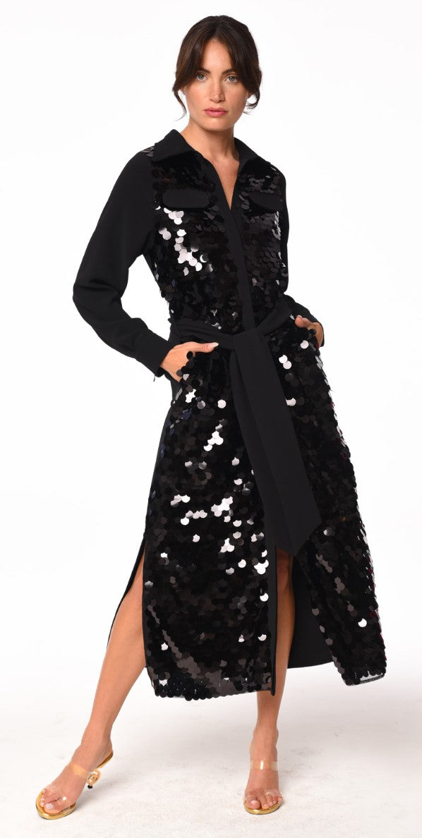 Luana Sequin Long Sleeve Shirt Dress