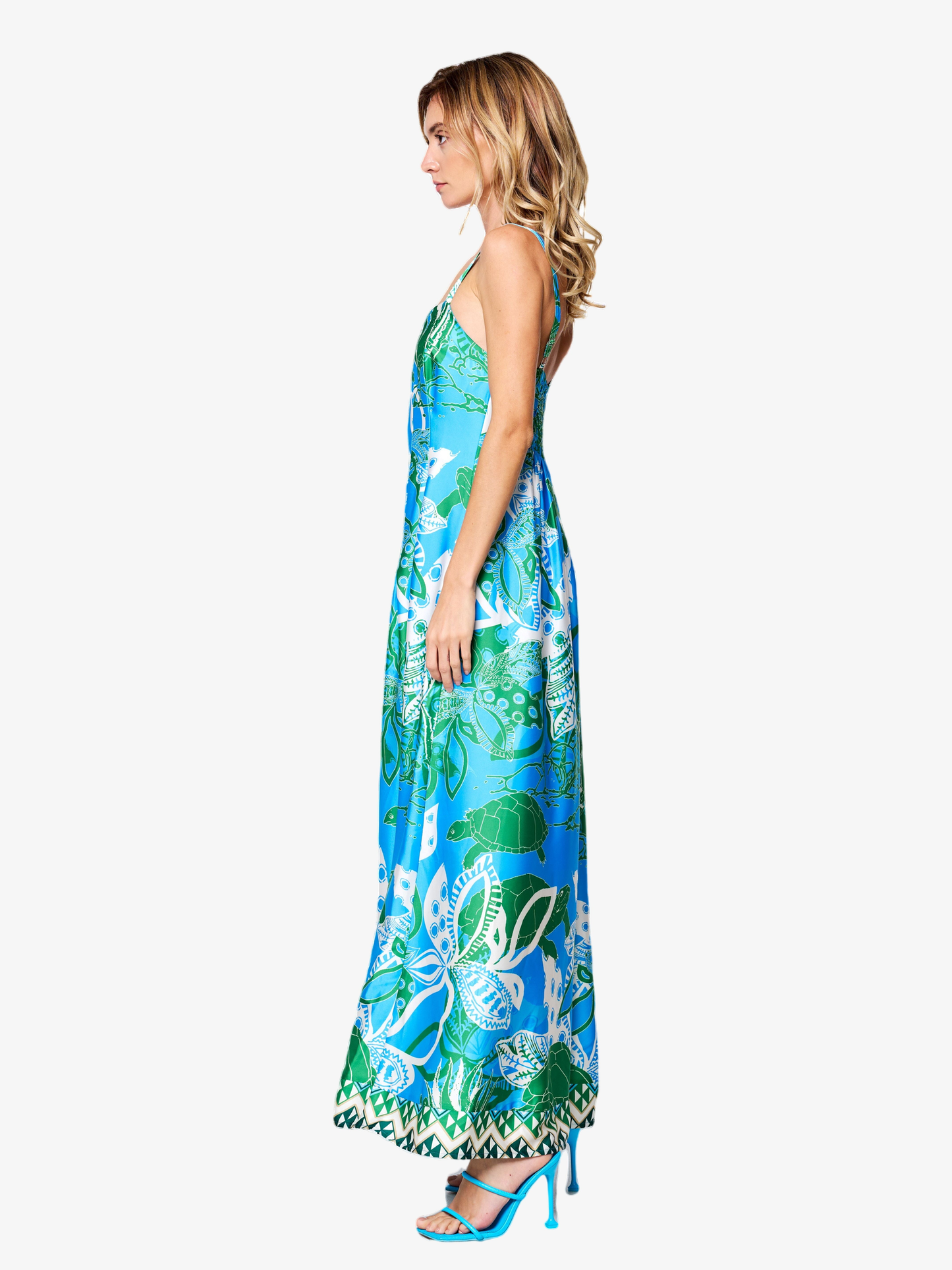 Carisa Turtle Print Front Slit Maxi Dress