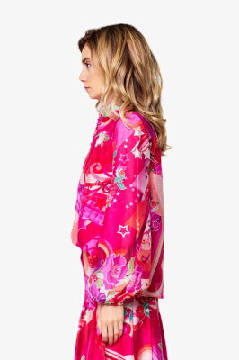 Cargar la imagen 1 en la vista de la galería. Fatimah Floral Print Mandarin Collar Long Sleeve Top